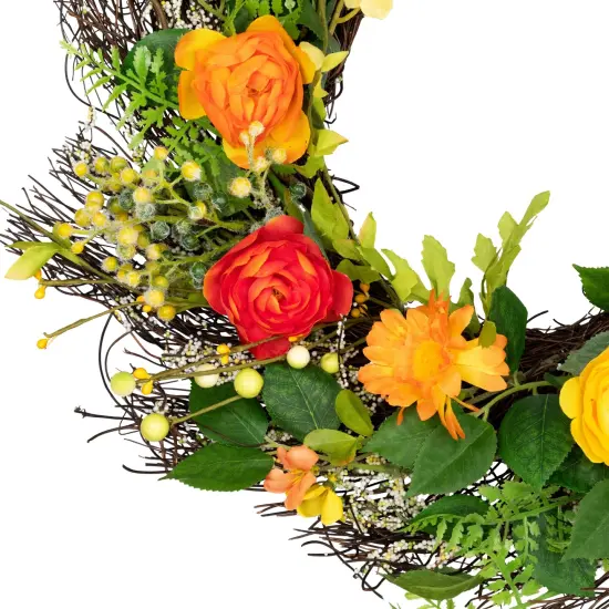 Northlight Ranunculus and Rose Floral Spring Wreath, Orange and Yellow 20" {5}