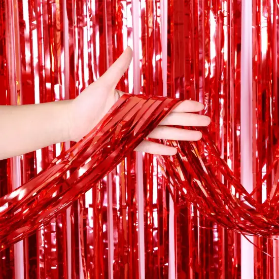 3ft X 6.5ft Foil Fringe Curtain Metallic Red Party Backdrop Decoration {1}