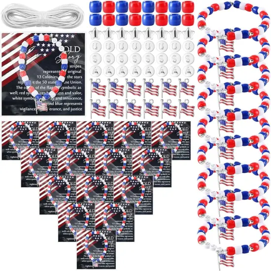 1029 Pcs 30 Sets Independence Day Beaded Bracelet Kit(Red White Blue) {1}