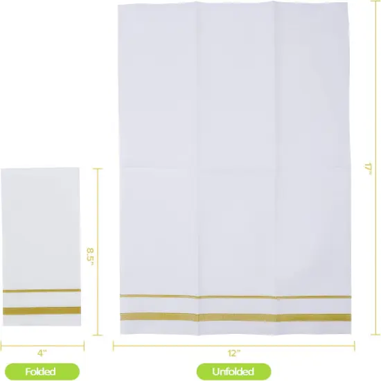 200 Linen Feel Disposable Bathroom Napkins, Soft and Absorbent Paper Guest Towels, Cloth-Like Hand Towels Decorative Paper Napkins for Parties, Weddings, Dinners or Events, Gold, 12" x 17" {2}