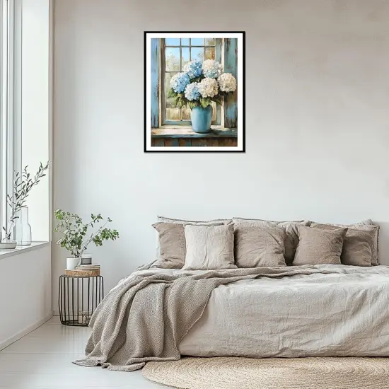 Hydrangeas Paint by Number, Rustic Window Blue Flowers Paint by Numbers for Adults,Easy Acrylic Adults Beginner DIY Oil Painting on Canvas for Gift, Floral Home Wall Decor {4}