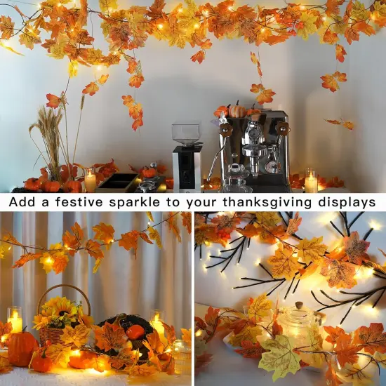 Fall Leaves Garland with Lights, 20LED Battery Operated Fall Lights {4}
