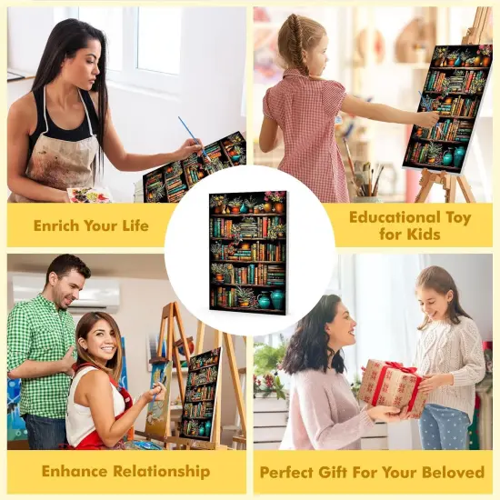 Framed Paint by Numbers Bookshelf for Adults Beginners, 8x12in {4}