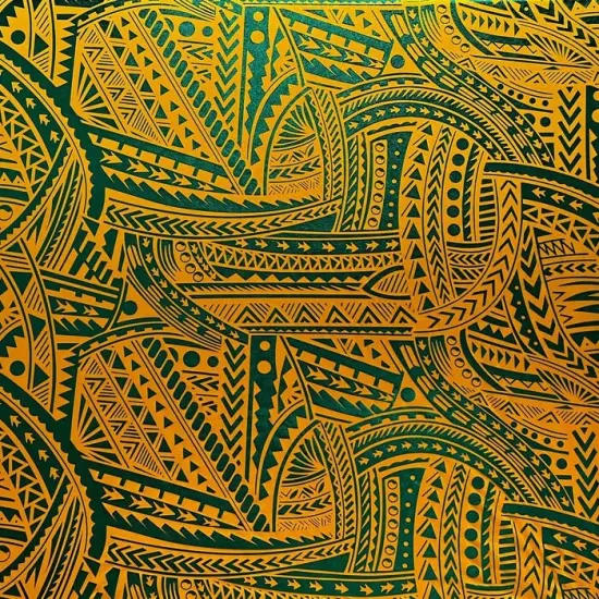 1 Yard Traditional Polynesian Tattoo Design Fabric, 100% Polyester Foil, 36in L x 60in W Decorative Cloth Red/Black {3}