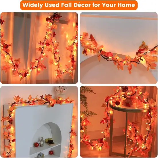 Fall Garland with 35 Orange Bulbs - Orange-Maple Pumpkin {4}