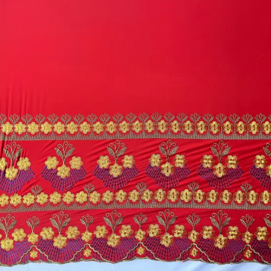 1 Yard Hibiscus Double Border Embroidered Polyester Fabric 56 Inch Width {7}