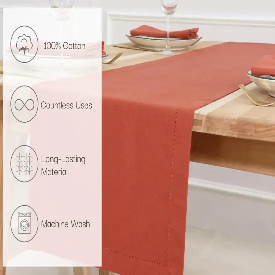 Rust Table Runner - Hemstitch Detail - 100% Cotton,14 x 72 Inch-6 ft Table Linen {2}