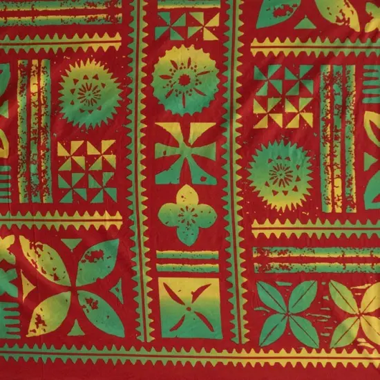 1 Yard Traditional Polynesian Tapa Design Fabric Peachskin, 100% Polyester, 45 Inches Width Aqua {4}