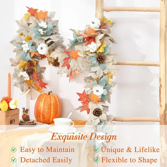 Fall Decor, Fall Garland, 5.9Ft Autumn Maple Leaves Pumpkin Garland {5}