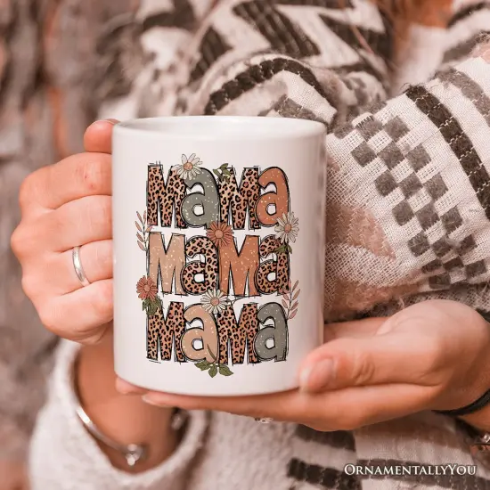 Leopard Mama Floral Mug, Retro Wildflowers Gift for Mothers {5}