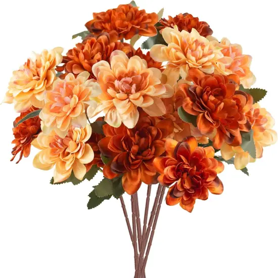 6Pcs Artificial Fall Flowers (Rust+Champagne) {1}