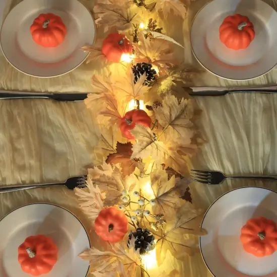 Realistic Fall Garland with Lights, 6 FT Real Touch Feel Leaves Garland {4}