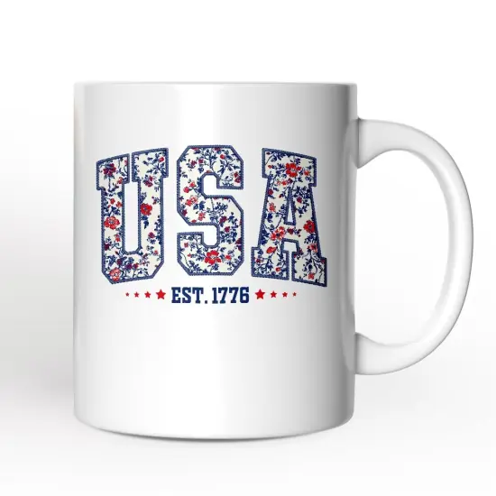 Patriotic USA Floral Mug, 1776 Independence Day Gift {1}