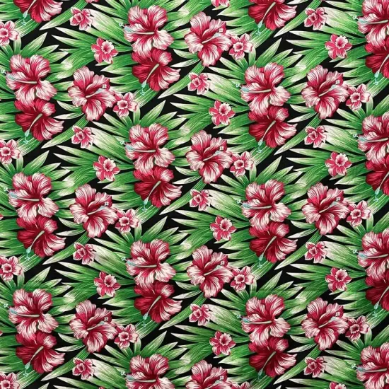 1 Yard Multicolor Hibiscus Fabric, 100% Polyester 60" Wide Red & Green {4}