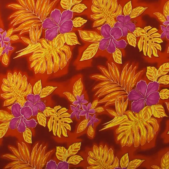 1 Yard Hibiscus Plumeria Monstera Palm Leaves Glitter Polyester Fabric 60 Inch Width Fuchsia {2}