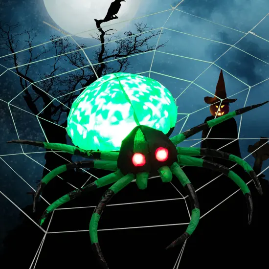 Costway 5 FT Long Halloween Inflatable Spider with White Net Yard Decor w/Rotating Light {1}