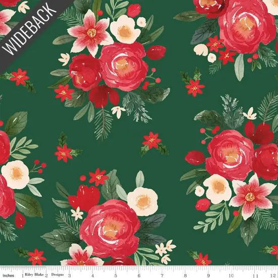Floral Wideback (108 Inch) in Green (wb16358-green) | Charming Christmas | Kelsey Carlson | Riley Blake {1}