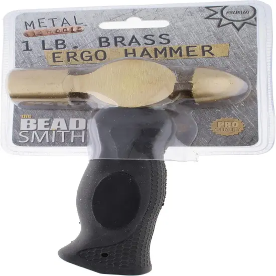 The Beadsmith Brass Ergo Hammer - Metal Elements - 5-inch ergonomic handle - 1LB weighted head with a 27mm Face - Ideal for metal stamping, jewelry making, wood & leather smithing DIY projects {6}