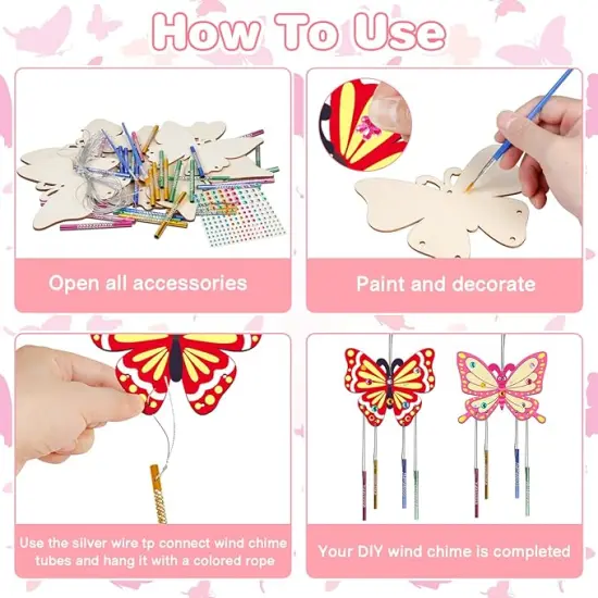 8 Pack Butterfly Wind Chime Kits for Kids Make Your Own Butterfly Wind Chimes Wooden Arts and Crafts Ornaments DIY to Paint Butterfly Craft for Fall Art Activity Birthday Decoration {3}