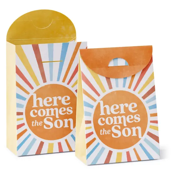 Big Dot of Happiness Here Comes The Son Favor Boxes, Boy Boho Baby Shower Decorations, Retro Sunshine Party Goodie Gift Bags - Set of 12 {1}