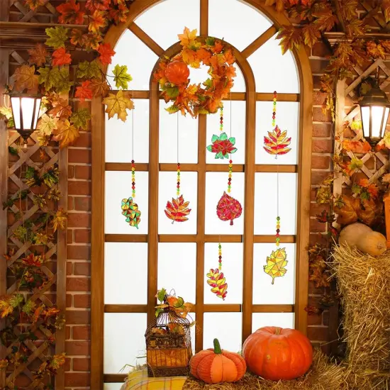 24 Sets Fall Leaf Suncatchers Ornaments Decorations DIY {2}