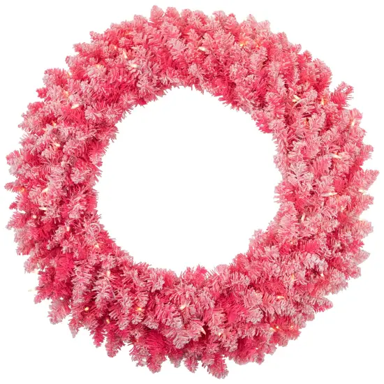 Northlight Pre-Lit Flocked Pink Artificial Christmas Wreath - 36 Inch, Clear Lights {3}