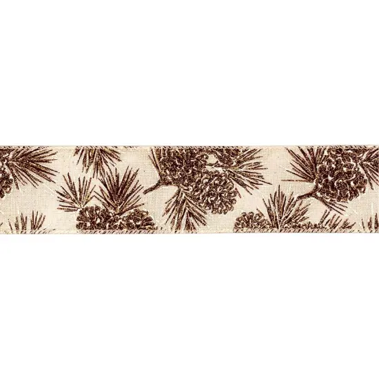Designer’s Shop WR 63-5190 Holiday Gold Glitter Pinecones Wired edge ribbon 2.5” x 10 yard {4}