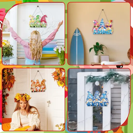 12 Pcs Seasonal Gnome Diamond Art Wreath Kits Diamond Art Gnomes Hanging Signs 5d DIY Gnome Ornaments {5}