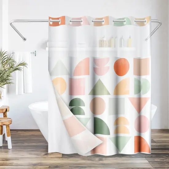 Americanflat 72x75 Hookless Shower Curtain - Abstract Orange Green Shower Curtain with Sheer Panel, Snap-In Liner, and Grommets - 100% Polyester {1}