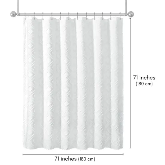 Americanflat 71x71 White Woven Shower Curtain with Tassel And Accents - Includes 12 Grommets and Hooks - 100% Polyester {2}