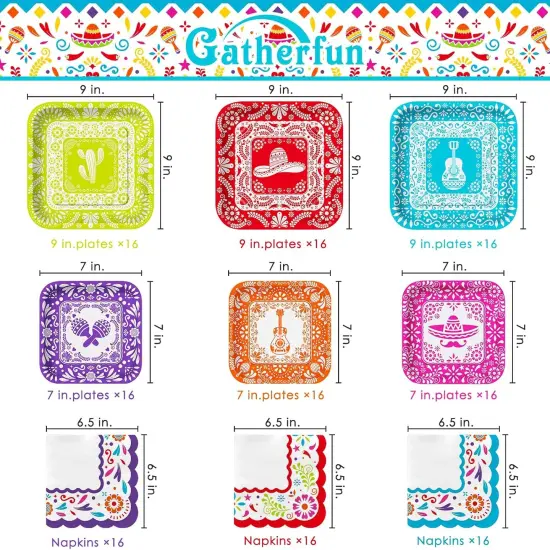 Fiesta Party Supplies Kit for 48: Complete Mexican Celebration Pack with Dinner & Dessert Paper Plates, Napkins -Cinco de Mayo, Taco Birthday & Mexican Party Decorations {2}