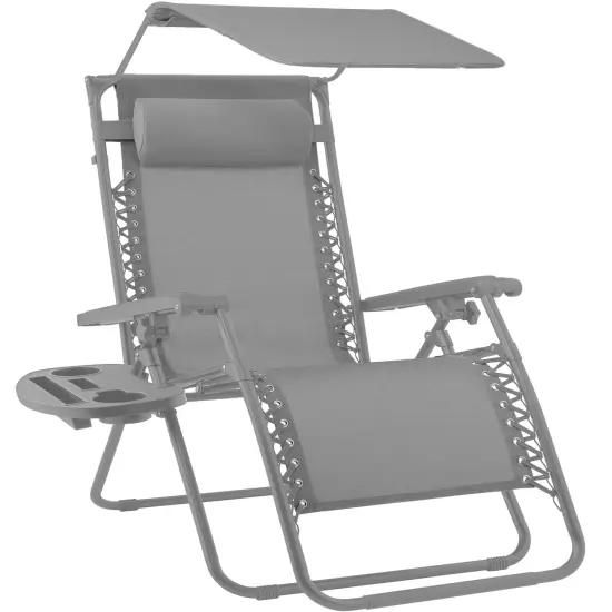 Best Choice Products Folding Zero Gravity Recliner Patio Lounge Chair w/ Canopy Shade, Headrest, Tray Dove Gray {1}