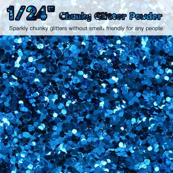 Blue Glitter, 16 Oz (1 Ib), Chunky Glitter for Resin Crafts Nails Tumblers Slime Cosmetic and Festival Decoration - Blue Chunky Glitter Bulk {4}