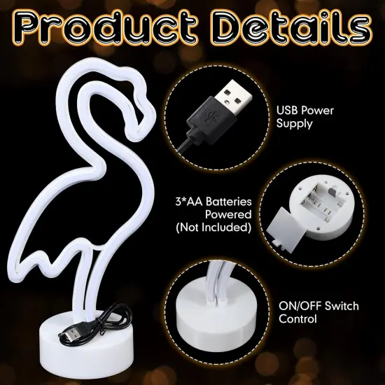 Tropical 3-Piece Neon Lights Set &ndash; Flamingo, Pineapple, and Palm Tree Neon Signs for Summer Parties, Hawaiian Decor, and Bedroom Vibes | Battery/USB Powered with Demountable Pedestal {5}