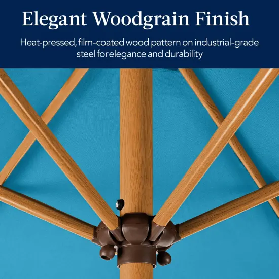 Best Choice Products 10ft Outdoor Woodgrain Pattern Steel Market Patio Umbrella w/ Crank, Tilt Sky Blue {3}