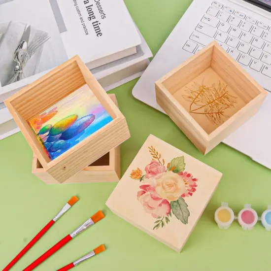 4 x 4 Inch Unfinished Small Wood Crates Organizer Storage Boxes {5}