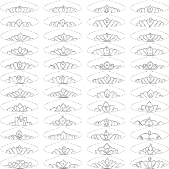 48 Pieces Girls Princess Crystal Tiara Crown, Silver Rhinestone Princess Crown, Tiaras for Girls Princess Bulk Queen Tiara Headband Hair Jewelry {1}