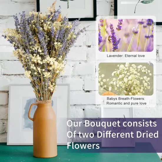 Dried Lavender & Baby's Breath Flowers Bundles, 2 Bunches Dried Flower Bouquet for Vase, Natural Gypsophila, Valentines Day Decor Present, Home, Wedding, Photography, Floral Arrangement, DIY {3}
