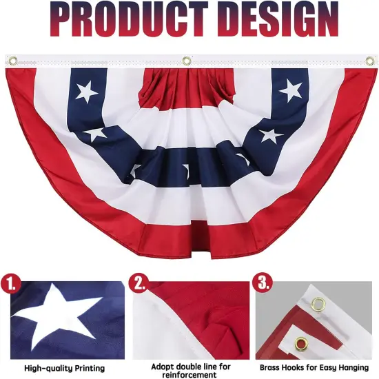 American Pleated Fan Flag, 3 X 6 Ft USA Patriotic Flag Bunting American Flags Patriotic Bunting 4th of July Decorations Patriotic Bunting Red White And Blue Patriotic Decor bunting Flags Outdoor/Outside（Set of 4） {4}