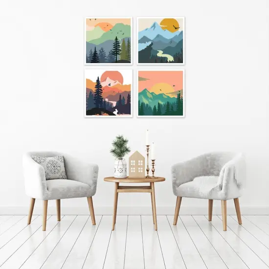 4 Pack Paint by Number for Adults, Easy Sunset Landscape DIY Arts and Crafts for Adults Beginner with Paints Brushes, Tree River Mountain Acrylic Paint Set for Home Decor 8&times;8 Inch {3}