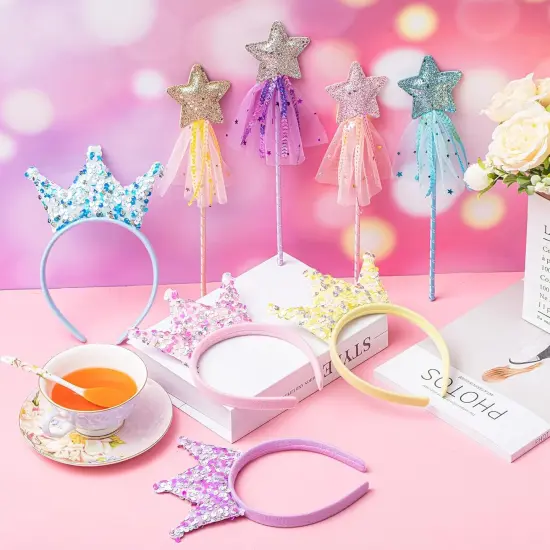 24 Pcs Princess Wands Party Favors Glitter Star Fairy Wands Sequin Princess Crown Headbands for Girls Birthday Party Gifts {4}