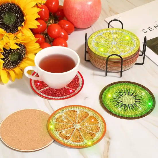 12 Pieces Diamond Art Painting Coasters Kit with Holder, Diamond Art Coasters, DIY Diamond Crafts Projects, Diamond Dot Kits for Adults and Beginners(Fruit Style) {2}