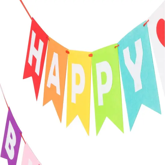 Assembled Happy Birthday Banner Rainbow Bunting Decorations, Durable Felt Fabric {4}