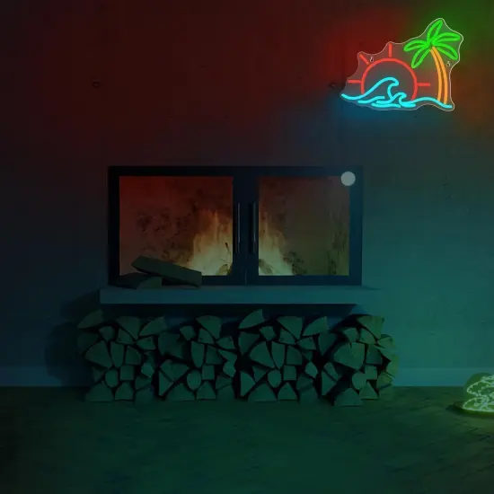 Summer Sunrise Sunset Neon Sign &ndash; Coconut Tree & Wave LED Light for Beach Home & Party Decor {4}