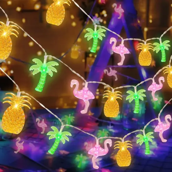 30 LED Tropical Summer String Lights &ndash; 16Ft Flamingo, Pineapple & Palm Tree Fairy Lights with 8 Modes & Timer &ndash; Battery Operated Beach, Pool & Luau Party Decor {4}