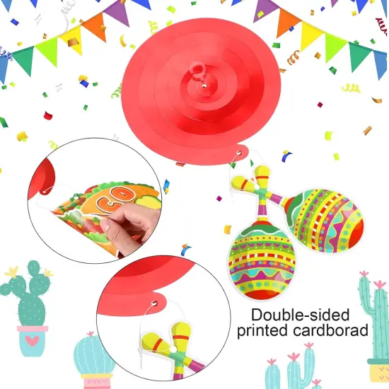 30 Pieces Mexican Fiesta Hanging Swirl Decorations, Cardstock Mexican Fiesta Cinco De Mayo Taco Twosday Birthday Theme Foil Ceiling Party Supplies for Boys Girls Baby Shower Party Favors {3}