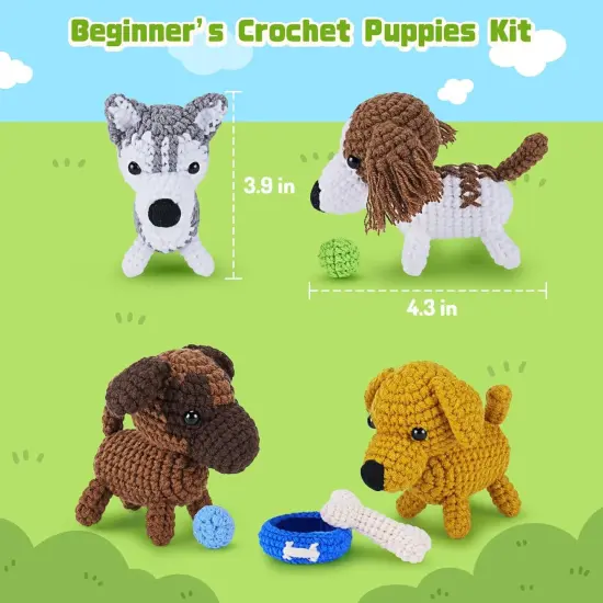 Crochet Kit, 9pcs Crochet Kit for Beginners w Step-by-Step Video Tutorials, Learn to Crochet Kits for Adults Kids, DIY Knitting Supplies-Husky, Golden Retriever, Springer Spaniel, Pug {4}