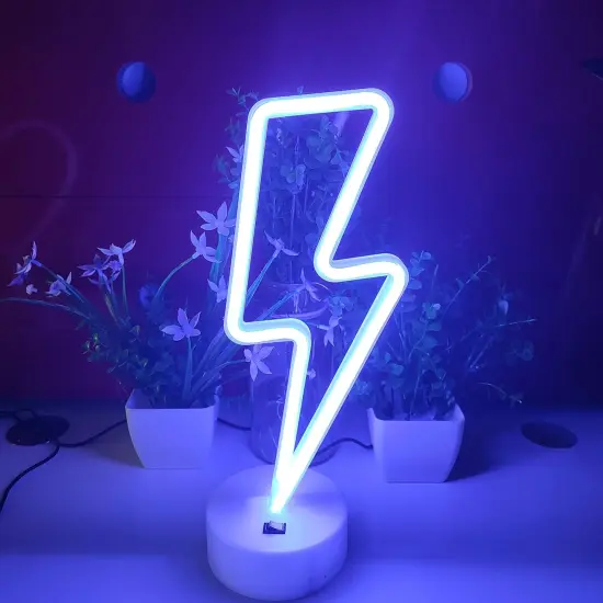 Summer Lightning Neon Sign With Holder Base, USB or 3-AA Battery Powered Neon Light, LED Desktop Wall Decoration, Various Parties, Decoration of Business Premises {2}