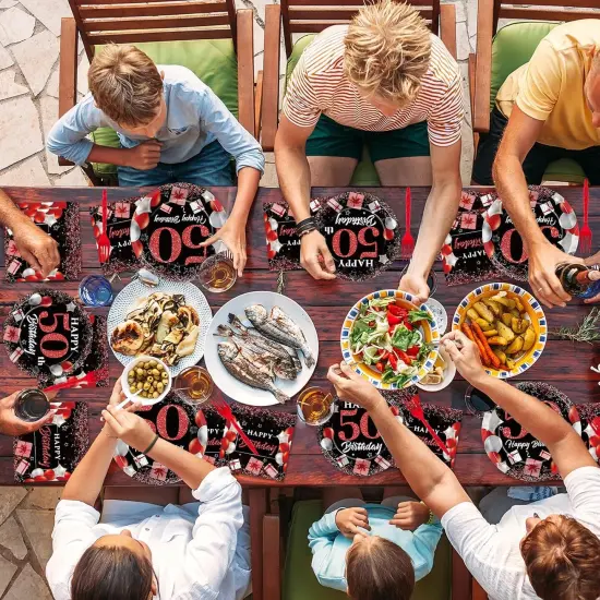 96 Pcs 50th Birthday Plates and Napkins Party Supplies 50 Years Old Birthday Party Tableware Set Red Black Dinner Dessert Plates 50th Birthday Decorations Favors for Man Women for 24 Guests {5}