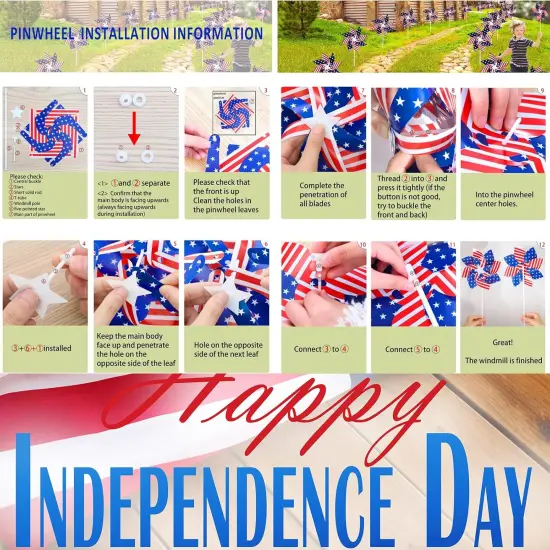 12 Pack 8 Inches American Flag Patriotic Pinwheels Windmill Wind Spinner {2}